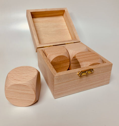4er-Set Blanko-Spielwürfel 40mm mit Holzbox